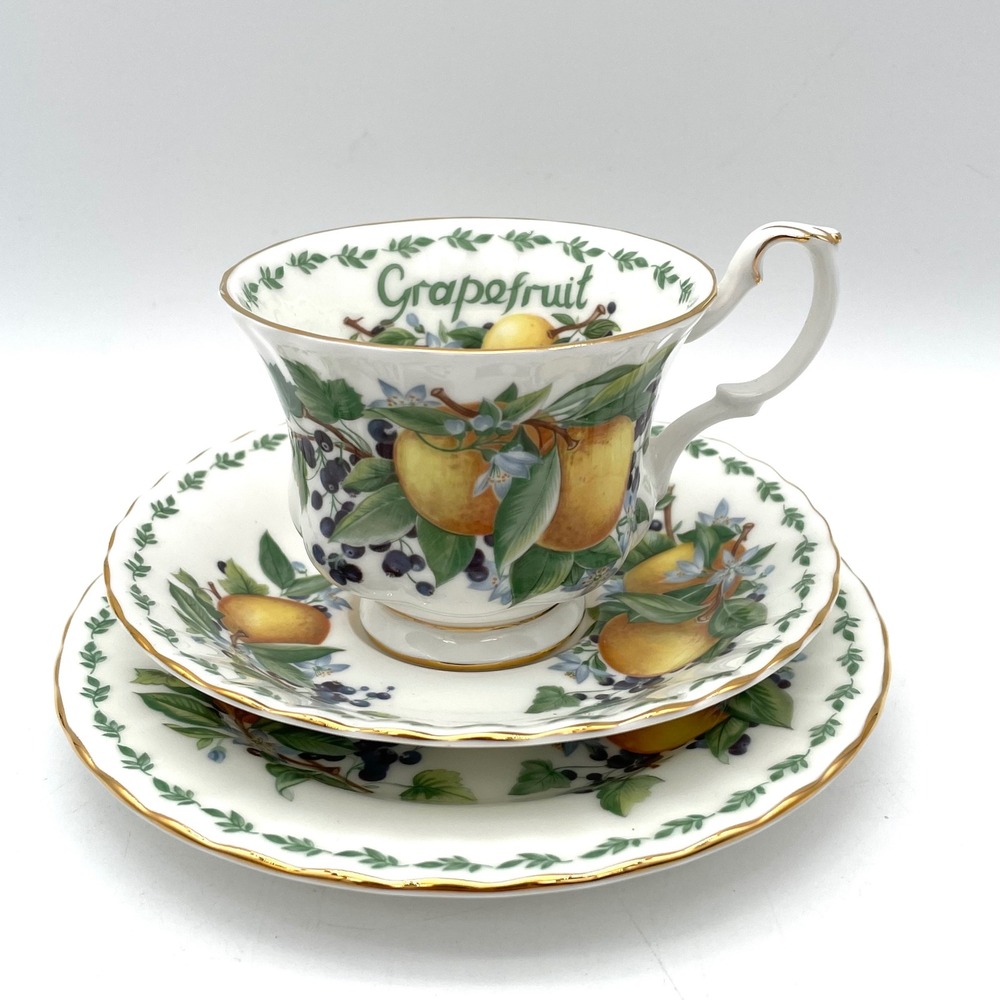 Royal Albert Grapefruit Trio Set Covent Garden Fruit Series White Good Vintage